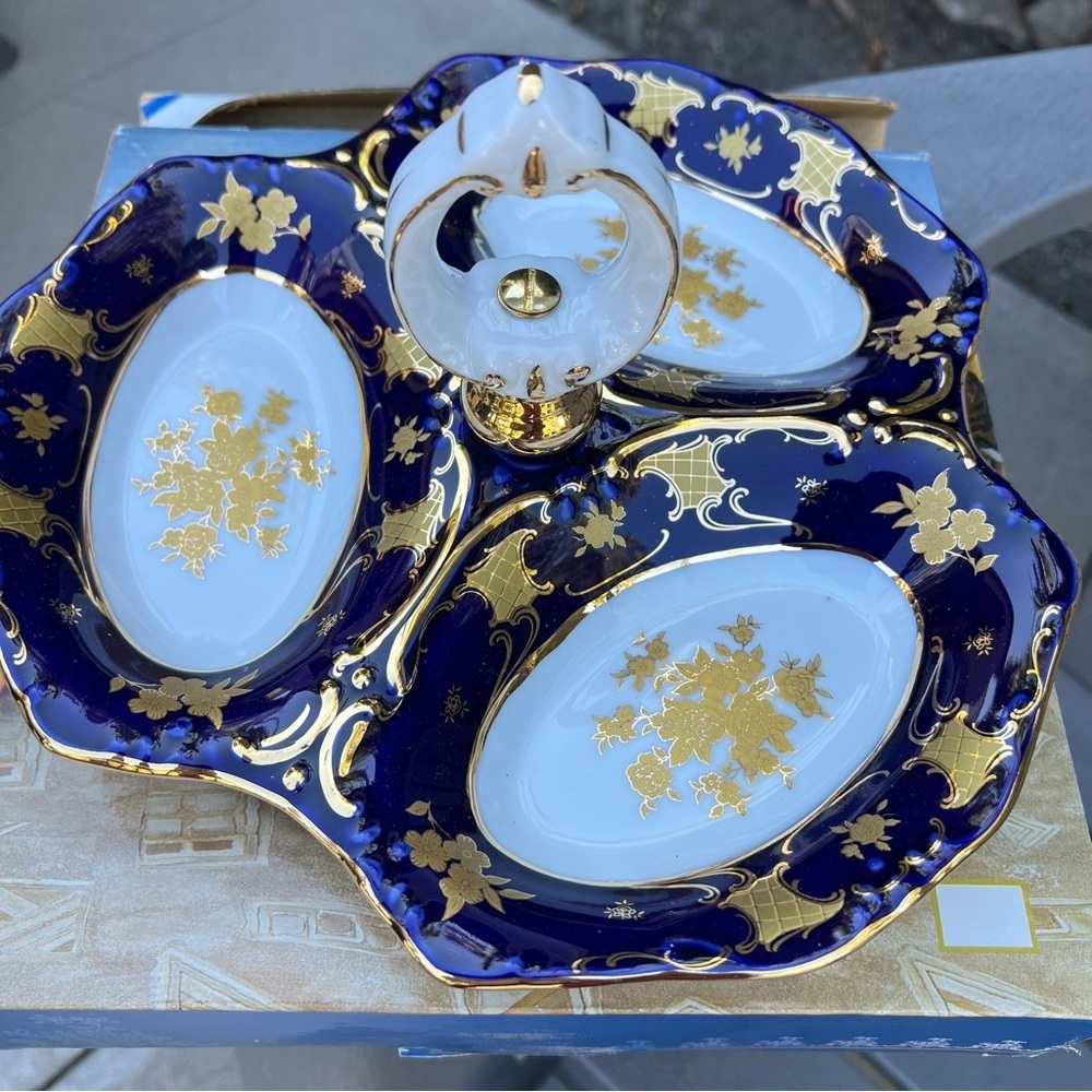 NWB Fine Porcelain China Divided Fruit Plate Bowl Candy Platter Party Holidays